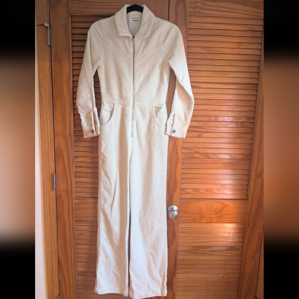 Reformation Aaron Corduroy Jumpsuit Ivory